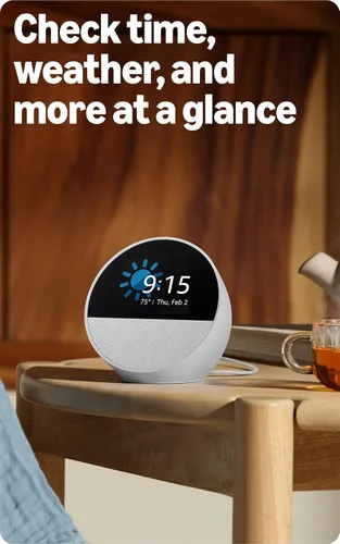 Vista 4 de Amazon Echo Spot: ideal para mesitas de noche, oficinas y cocinas, incluye despertador inteligente con Alexa (negro)