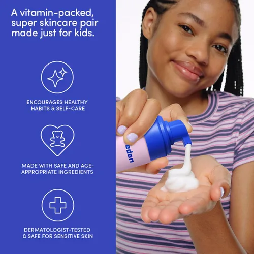 Vista 6 de Evereden Happy Kids Skin & Lips Rutine – Set de lavado facial y crema facial con vitaminas y aceite labial tintado, cuidado de la piel limpio