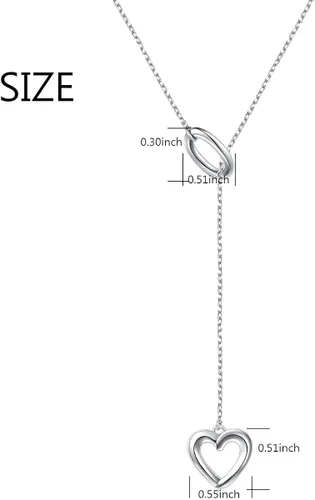 Vista 5 de Collar largo de plata de ley 925 ajustable en forma de Y, collar de cadena de Lariat para mujeres, adolescentes y niñas