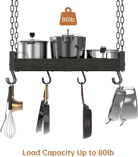 Vista 7 de Creso hom Estante Colgante para Ollas, 24x13 Pulgadas Colgadores de Ollas para Cocina, Estante Colgante para Sartenes con 12 Ganchos en Forma de S