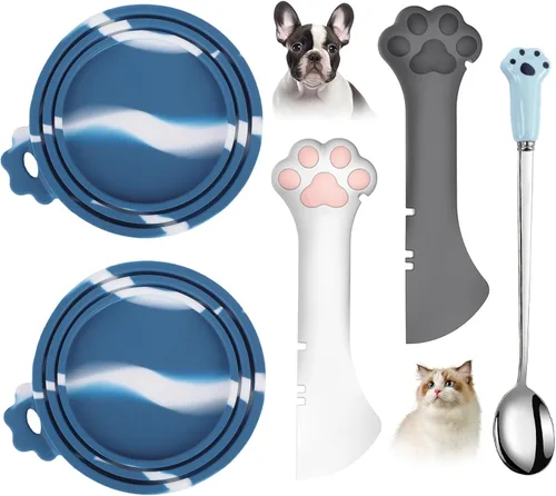 Vista 12 de Juego de 5 tapas y cucharas para latas de comida para mascotas, fundas de silicona para latas de comida para perros y gatos 2 lids fit most cans