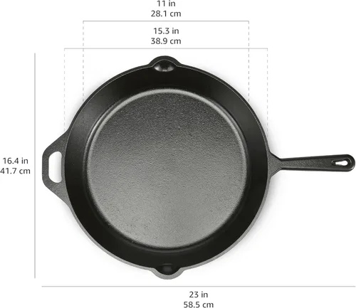 Vista 8 de Amazon Basics Sartén de hierro fundido pre-sazonado, apto para horno, calefacción uniforme, resistente y grande, 15 pulgadas, negro
