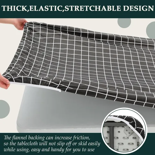 Vista 2 de Mantel rectangular de plástico para mesa de pícnic, 3 piezas, de 30 x 72 pulgadas, vinilo impermeable con parte trasera de franela con borde