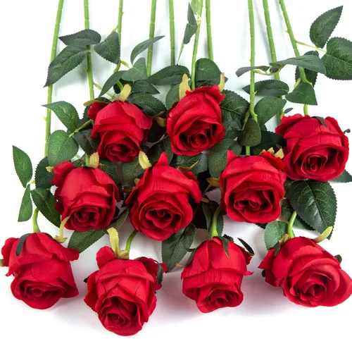 Vista 10 de 10 rosas artificiales de tallo largo, rosas de seda falsas para bricolaje, ramo de boda, mesa, centro de mesa, decoración del hogar (negro)