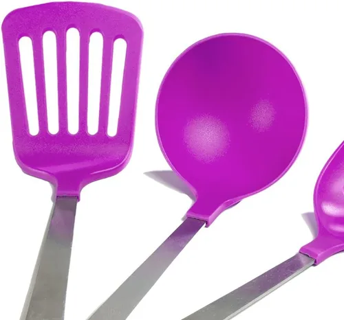 Vista 6 de Cook's Corner Juego de utensilios de cocina de 5 piezas - acero inoxidable y nailon (morado)