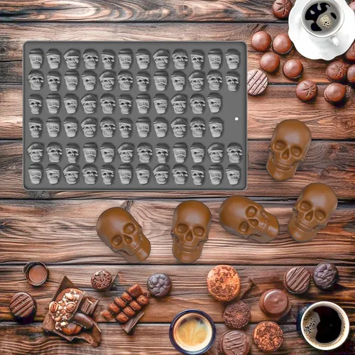 Vista 5 de Moldes de silicona de calavera para Halloween, 70 moldes de silicona de grado alimenticio para Halloween, para gomitas, galletas, dulces, dulces