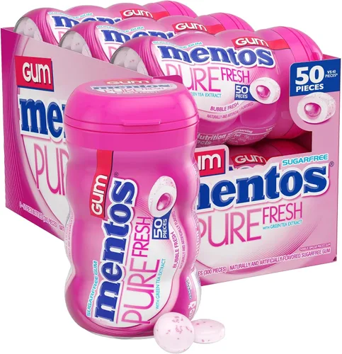 Vista 21 de Mentos Chicle Pure Fresh sin azúcar con xilitol, gaulteria, a granel, botella de 50 piezas (paquete de 6)