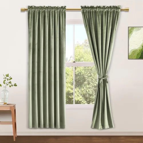 Vista 71 de JIUZHEN Cortinas de terciopelo beige de 63 pulgadas de ancho x 63 pulgadas de largo, cortinas de terciopelo retro suaves con bolsillo para barra