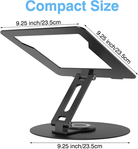 Vista 8 de Soporte giratorio para computadora portátil para escritorio, soporte de computadora de aluminio de altura ajustable con base giratoria de 360