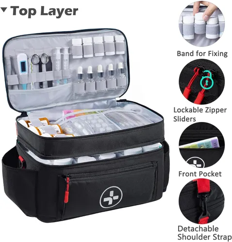 Vista 2 de BAGSFY Organizador de bolsas de medicamentos de viaje, bolsa médica vacía, organizador de botellas de píldoras para el hogar, gran almacenamiento
