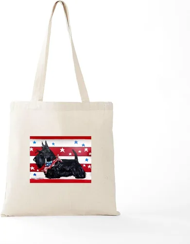 Vista 5 de CafePress American Scottie - Bolsa de compras de lona beige natural reutilizable