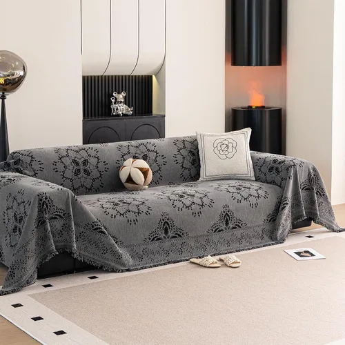 Vista 34 de DREAMINGO Funda para sillón reclinable con estampado floral verde y botánico de jacquard, 1 cojín, acogedora funda de felpilla para sala de estar