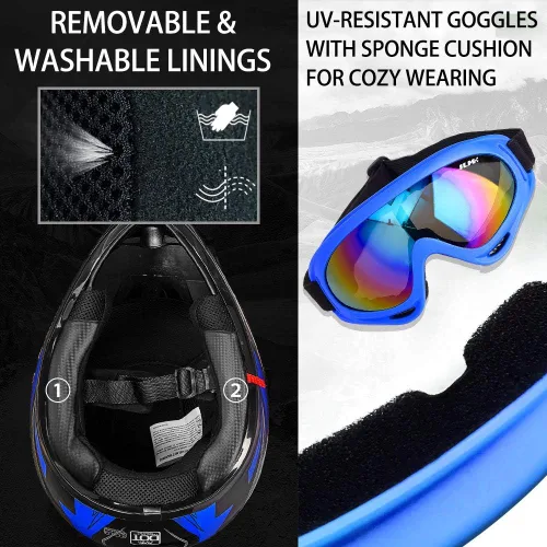 Vista 3 de ILM Casco con gafas de seguridad y guantes deportivos para niños y adolescentes, para motocross, cuatrimoto, motocicleta y todoterreno, aprobado por