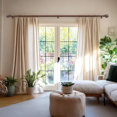 Vista 9 de QDWIS Barras de cortina de madera para ventanas de 28 a 48 pulgadas, barras de cortina de 1 pulgada de diámetro con remates de patrón de hojas