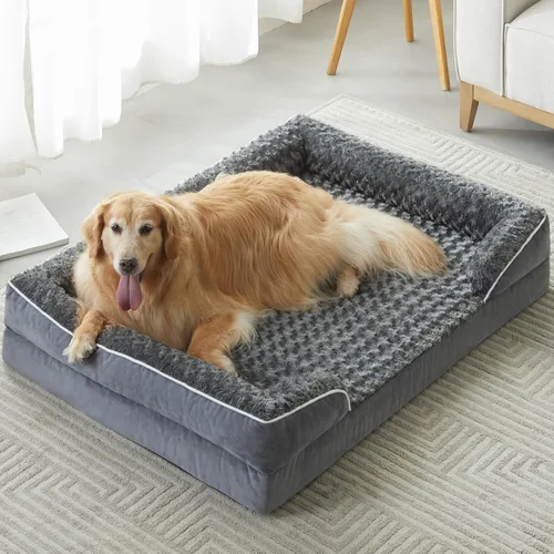 Vista 10 de WNPETHOME Camas para perros de gran tamaño, sofá cama ortopédica lavable para perros con forro impermeable y parte inferior antideslizante para Gris
