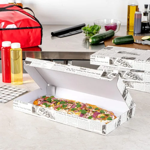 Vista 22 de Restaurantware - Cajas para pizza, 50 unidades, 14 x 7 x 1.5 pulgadas, embalaje de papel de cartón corrugado con bloqueo de pestañas, resistente a