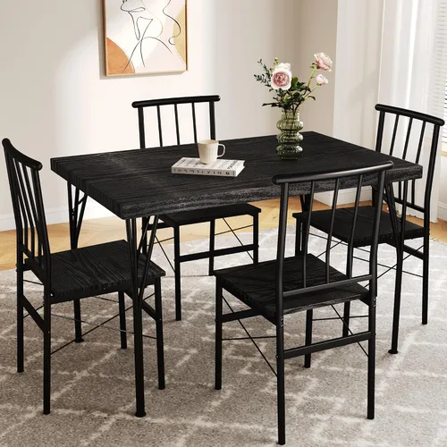 Vista 12 de Juego de mesa de comedor para 4, mesa de cocina y sillas de 5 piezas, juego de mesa de comedor rectangular con 4 sillas, juego de mesa de cocina que