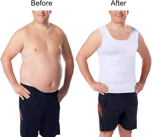 Vista 5 de Camiseta de compresión adelgazante para hombre, camiseta sin mangas de entrenamiento para ginecomastia, control de abdomen, cambio en segundos