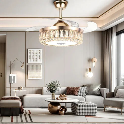 Vista 7 de Ventiladores de techo Bluetooth de 42 pulgadas con luces, moderno ventilador de techo retráctil y control remoto, 7 cambios de color, luz de Dorado-2