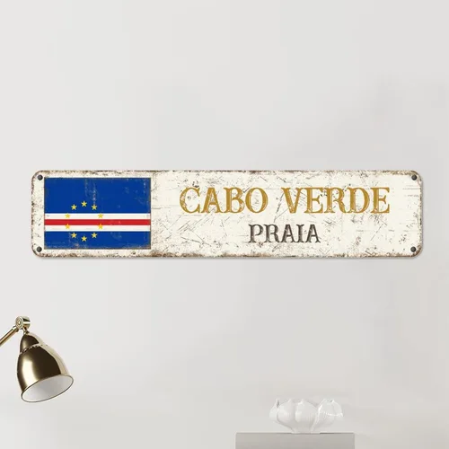 Vista 4 de Cabo Verde - Letrero de metal de aluminio de Praia, banderas de vacaciones, recuerdo de la ciudad, recuerdo de la ciudad, 4 x 18 pulgadas, pintura