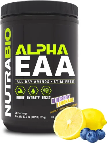 Vista 14 de NutraBio Alpha EAA - Aminoácidos de Todo el Día para el Crecimiento Muscular e Hidratación - Aminoácidos Esenciales con Nootrópicos y Adaptógenos