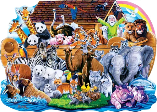 Vista 2 de MasterPieces Rompecabezas con forma de 100 piezas para niños, Arca de Noé, 14 x 19 pulgadas
