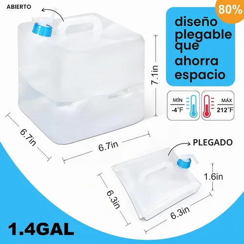 Vista 3 de 2 Pack Collapsible Water Container with Spigot, Foldable Cube Water Jugs Portable Water Storage for Outdoors Camping Hiking Disaster Preparedness &