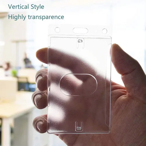 Vista 4 de Soporte para tarjetas de identificación de plástico duro, con ranura para pulgar de fácil acceso, estilo vertical, paquete de 2