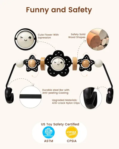 Vista 4 de TinlyFinly Baby Bouncer - Barra de juguete de madera compatible con Baby Bjorn Bouncer, accesorio de juguete de ajuste apretado y seguro, muy