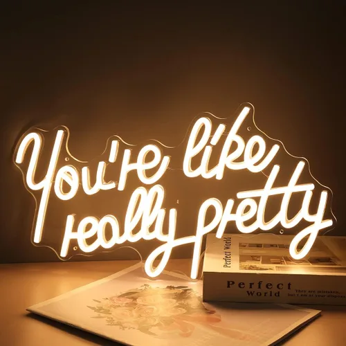 Vista 4 de Planzo Letrero de neón con texto en inglés "You're Like Really Pretty - Letrero de neón para dormitorio, boda, compromiso, despedida de soltera