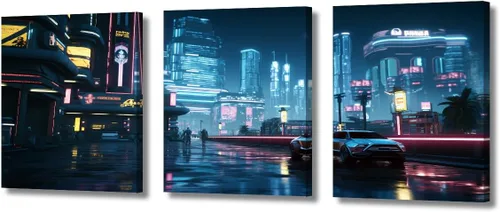Vista 45 de Lienzo decorativo para pared de sala de estar, lienzo Cyberpunk, decoración de pared de 3 paneles, decoración de pared para el hogar, dormitorio