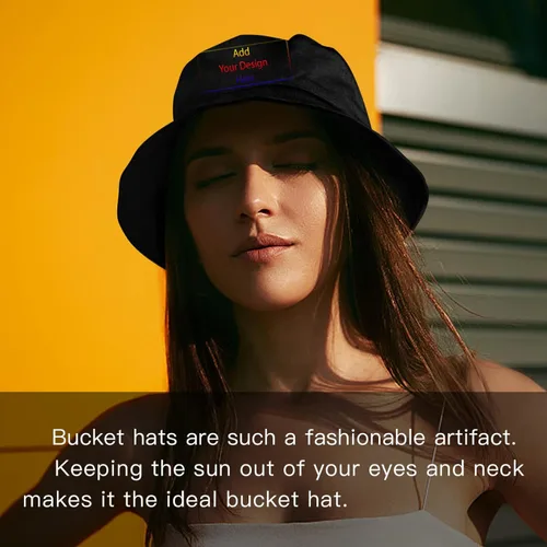 Vista 4 de Sombreros de cubo personalizados para mujeres y hombres, añade tu diseño aquí, sombrero de pescador, sombrero de sol, para viajes de verano, playa