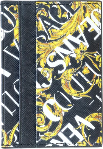 Vista 4 de Versace Jeans Tarjetero de cuero barroco Couture para hombre Negro y dorado 4-3-025