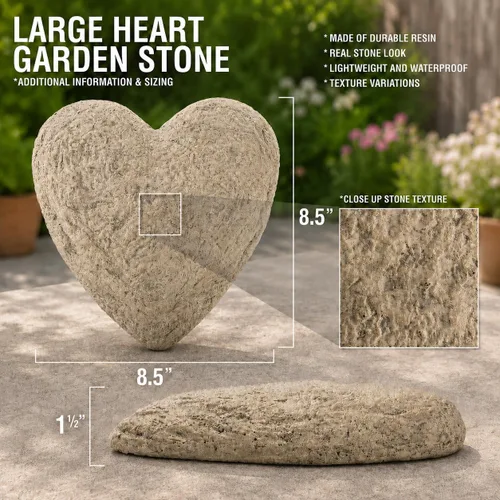 Vista 3 de GiftsForYouNow Piedra conmemorativa de resina personalizada en forma de corazón, 8.5 pulgadas, impermeable, interior/exterior, Always in My Heart