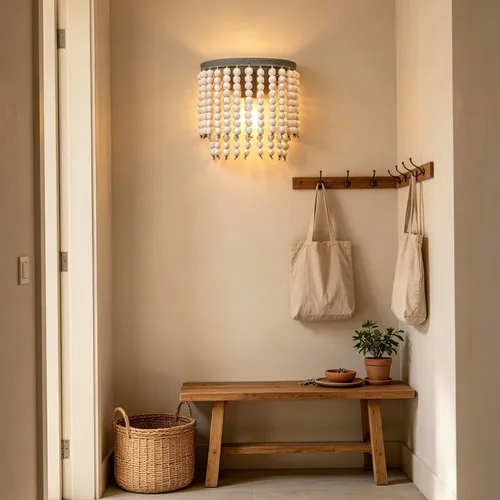Vista 5 de Apliques de pared bohemios, de cuerda tejida a mano, lámpara de pared de mesita de noche, apliques de pared de madera vintage para dormitorio