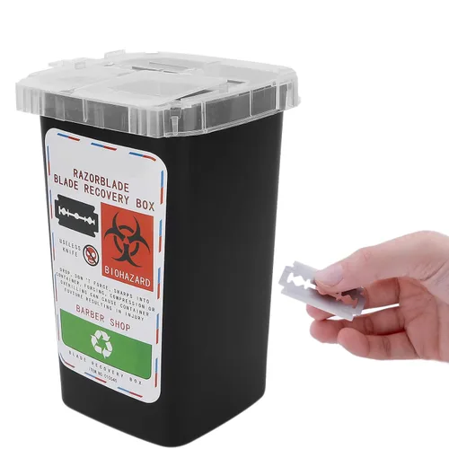 Vista 6 de FILFEEL Caja de eliminación de cuchillas, contenedor de cuchillas de desecho, peluquería, peluquería, peluquería, cuchillo de afeitar, caja
