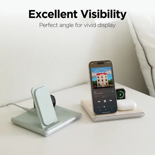 Vista 7 de mooas Flip Square - Cargador inalámbrico 3 en 1 con carga rápida, luz nocturna de 2 colores, compatible con iPhone 13/14/15, Galaxy S22, S23, S24