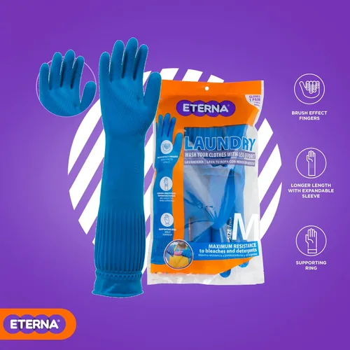 Vista 8 de ETERNA Guantes extra largos, guantes para limpieza de lavandería, cocina y hogar, efecto cepillo en los dedos, longitud más larga con funda