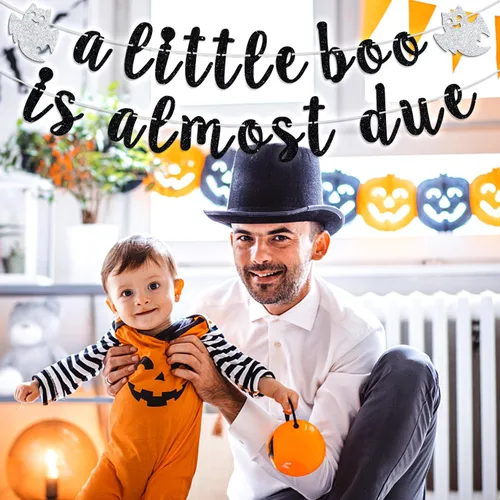 Vista 4 de Cartel de A Little Boo is Almost Due – Cartel colgante de Halloween Baby Shower, Octubre Baby, Happy Boo Day cumpleaños, suministros de decoración