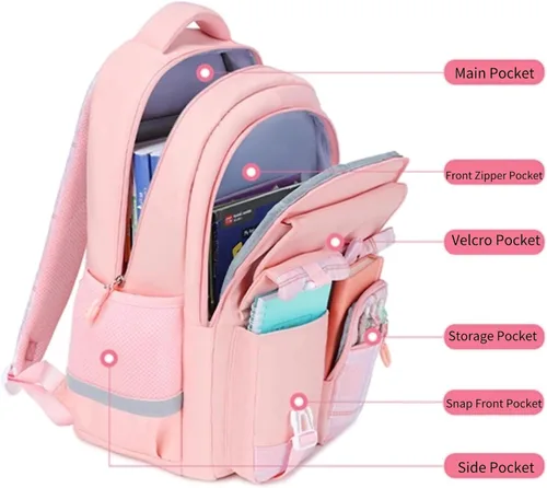 Vista 5 de Mochila Kawaii con 23 piezas de accesorios de anime de dibujos animados antirrobo estética de viaje nuevo semestre bolsa de regalos, Azul, Mediana