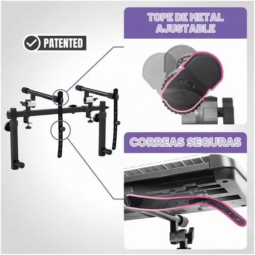 Vista 4 de Liquid Stands Soporte de teclado de piano dual con 2do nivel, estilo Z, ajustable y portátil, soporte de música resistente de 2 niveles