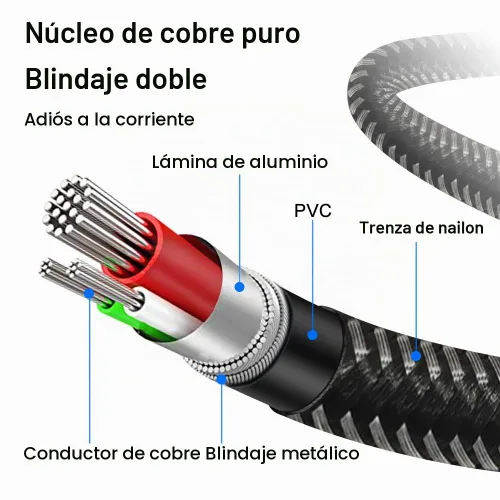 Vista 6 de Cable auxiliar de 0.138 in de 1 pie, cable de audio estéreo trenzado de nailon de 0.138 in macho a macho, adaptador de entrada auxiliar