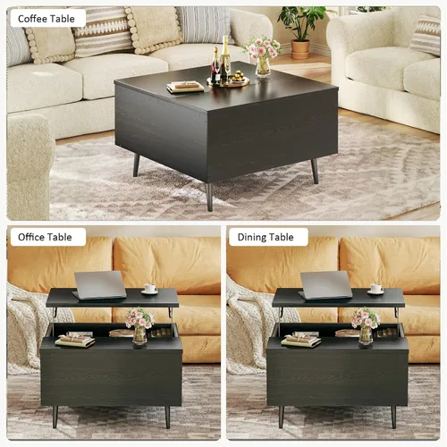 Vista 6 de HUAHUU Mesa auxiliar elevable, cuadrada de 31.5 pulgadas, con almacenamiento, mesa de centro con compartimento oculto grande, mesa central con mesa