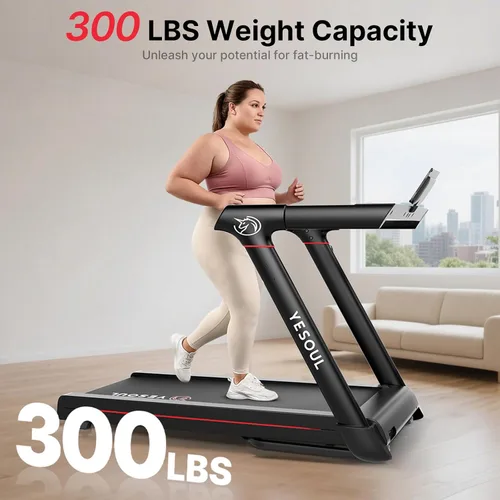 Vista 8 de YESOUL Treadmills for Home, 3.5HP Folding Treadmill with Handrail, 300 lbs Capacity, 18-Inch Wide Deck, Quiet Shock Absorption, LED Display &