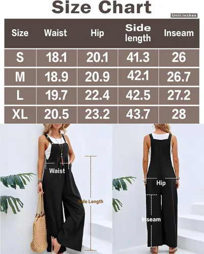 Vista 7 de BQDCQB Women's Linen Overalls Adjustable Straps Sleeveless Loose Bib Wide Leg Casual Jumpsuit