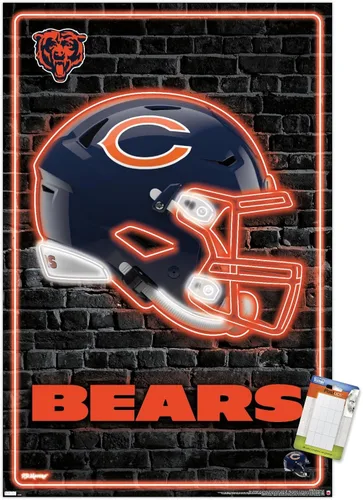 Vista 11 de NFL Chicago Bears - Póster de pared con casco neón 23, 22.4 pulgadas de largo x 14.7 pulgadas, versión enmarcada de madera de granero