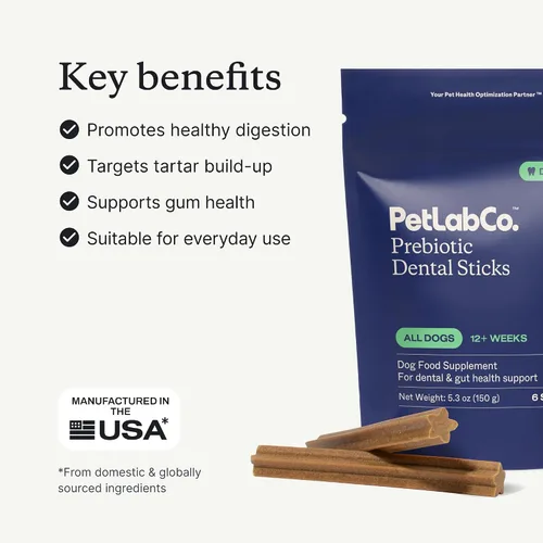 Vista 4 de PetLab Co. Paquete de aliento fresco: fórmula dental para perros dirige el sarro y promueve el aliento fresco y los palitos dentales para la salud