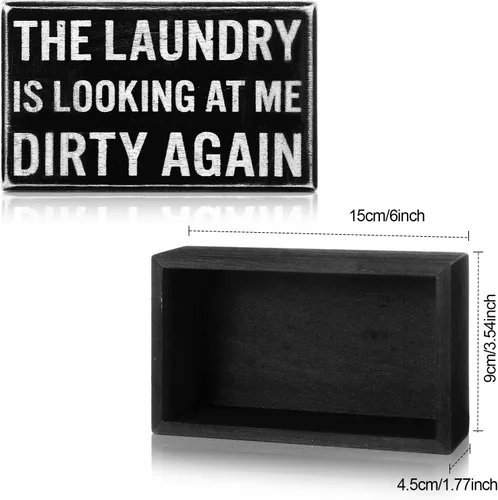 Vista 2 de Jetec - Letreros para caja de lavandería, color negro The Laundry Is Looking at Me Dirty Again, divertida decoración de madera rústica