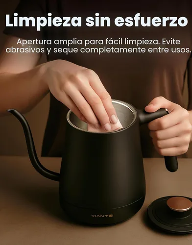 Vista 8 de Vianté - Hervidor Eléctrico de Cuello de Cisne con Control Preciso de Temperatura. Hervidor para Café y Té de Goteo. Protección Contra Hervir hasta
