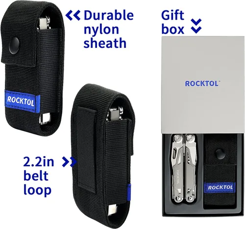 Vista 7 de ROCKTOL Multiherramienta, alicates multiherramienta 19 en 1 con mango chapado en titanio, bloqueo de seguridad, herramienta EDC ligera y funda